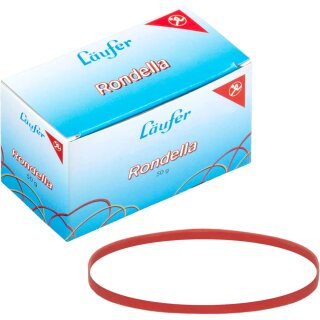 Läufer RONDELLA Gummibänder im Karton 50 g 130 x 4 mm rot