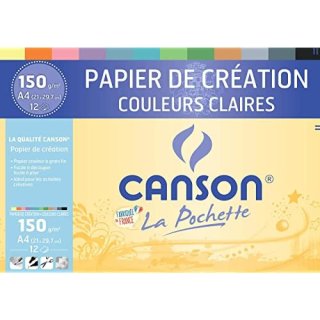 CANSON Tonpapier in Sammelmappe DIN A4 150 g/qm helle Farben 12 Blatt