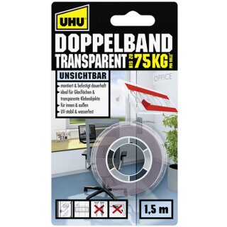 UHU Montage Klebeband TRANSPARENT (B)19 x (L)1,5 m doppelseitig bis 75 kg