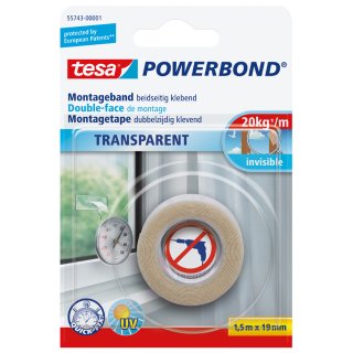 tesa Powerbond Montageband transparent 19 mm x 1,5 m