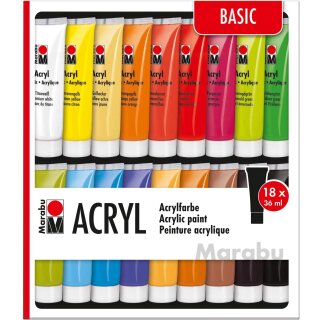 Marabu Acrylfarben Set 18 x 36 ml farbig sortiert
