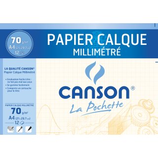 CANSON Millimeterpapier transparent DIN A4 70/75 g/qm dunkelbraun 12 Blatt
