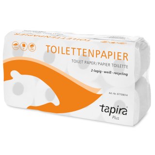Tapira Toilettenpapier 2-lagig weiß recycling 8 Rollen à 250 Blatt
