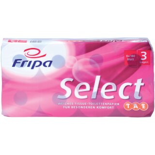Fripa Toilettenpapier Select 3-lagig hochweiß Tissue mit TAE 8 Rollen à 180 Blatt