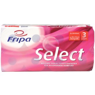 Fripa Toilettenpapier Select 3-lagig hochweiß Tissue 8 Rollen à 250 Blatt