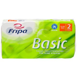 Fripa Toilettenpapier Basic 2-lagig weiß Tissue 8 Rollen à 250 Blatt
