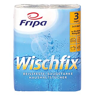 Fripa Küchenrolle Wischfix 3-lagig hochweiß Tissue 2 Rollen à 51 Blatt