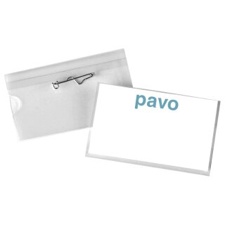 pavo Namensschild mit Wellennadel 40 x 75 mm transparent