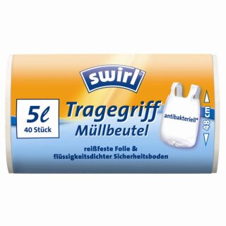 swirl Mülleimerbeutel mit Tragegriff transparent 5 Liter antibakteriell 40 Beutel