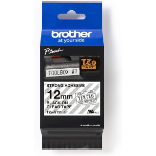 brother TZe Tape TZe S131 Schriftband extra stark 12 mm schwarz transparent