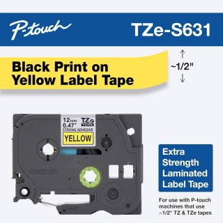 brother TZe Tape TZe S631 Schriftband extra stark 12 mm schwarz gelb