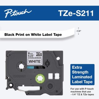 brother TZe Tape TZe S211 Schriftband extra stark 6 mm schwarz weiß