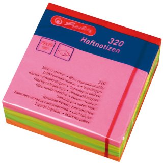 Herlitz Haftnotiz Würfel 75 x 75 mm Neonfarben 4 Blöcke á 80 Blatt