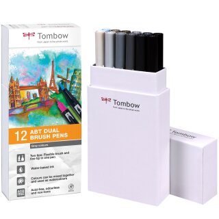 TOMBOW Doppelfasermaler "Dual Brush Pen ABT" Grautöne 12 Stifte