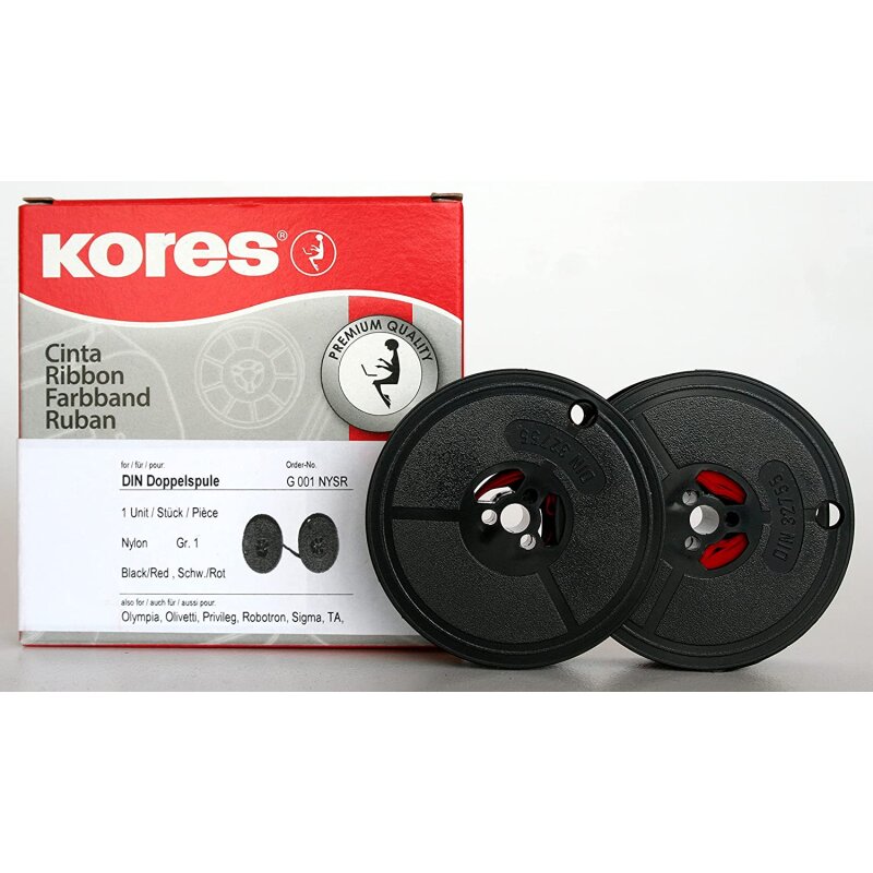 Cinta Para Máquina De Escribir KORES - Grupo 1, DIN DS, Color Negro/rojo, 13x10 Mm, Compatible Con Múltiples Modelos