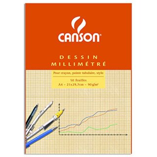 CANSON Millimeterpapier Block DIN A4 90 g/qm 50 Blatt Lineatur: rot