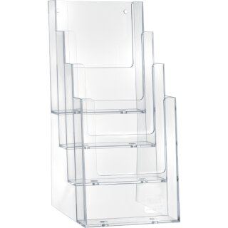 helit Tisch Prospekthalter DIN Lang 4 Fächer glasklar aus Acryl