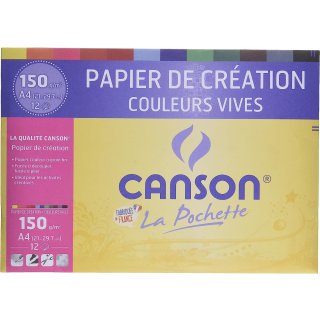CANSON Tonpapier in Sammelmappe DIN A4 150 g/qm leuchtende Farben 12 Blatt