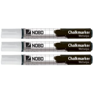 nobo Kreidemarker nass abwischbar weiß 3 Marker
