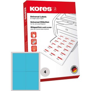 Kores Universal Etiketten 105 x 148 mm ohne Rand blau 400 Etiketten auf 100 Blatt