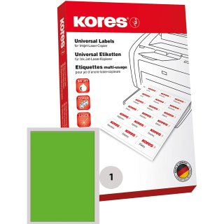 Kores Universal Etiketten 210 x 297 mm ohne Rand grün 100 Etiketten auf 100 Blatt
