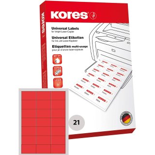 Kores Universal Etiketten 70 x 42,3 mm ohne Rand rot 2.100 Etiketten auf 100 Blatt