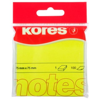 Kores Haftnotizen "NEON" 75 x 75 mm blanko neon gelb 100 Blatt