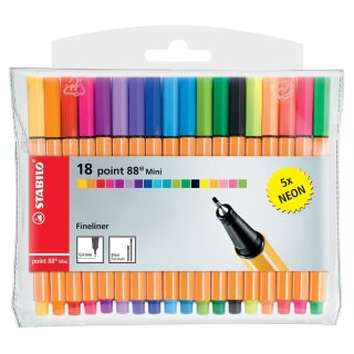 STABILO Fineliner point 88 Mini 18er Kunststoff Etui inklusive 5 Neonfarben