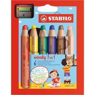 STABILO Multitalentstift woody 3 in 1 6er Karton Etui inkl. Spitzer