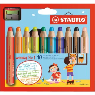 STABILO Multitalentstift woody 3 in 1 10er Karton Etui  inkl. Spitzer