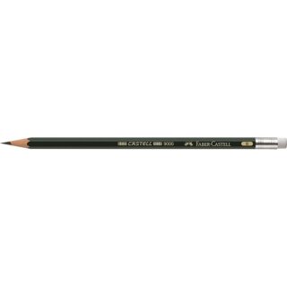 FABER-CASTELL Bleistift CASTELL 9000 mit Radierer Härtegrad: B