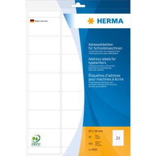 HERMA Adress Etiketten 67 x 38 mm Ecken abgerundet weiß 420 Etiketten