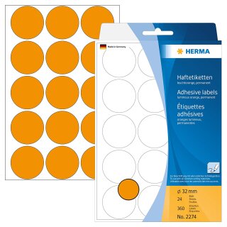 HERMA Markierungspunkte Durchmesser: 32 mm leuchtorange 360 Stück
