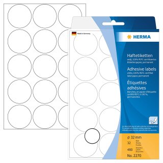 HERMA Markierungspunkte Durchmesser: 32 mm weiß 480 Stück