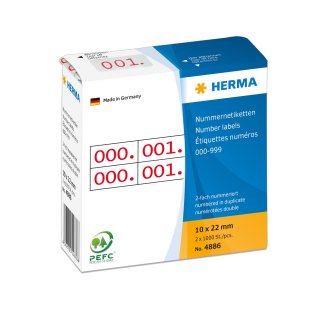 HERMA Nummern Etiketten 0-999 10 x 22 mm rot doppelt 1.000 Etiketten