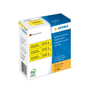 HERMA Nummern Etiketten 0-999 10 x 22 mm schwarz / gelb dreifach 1.000 Etiketten