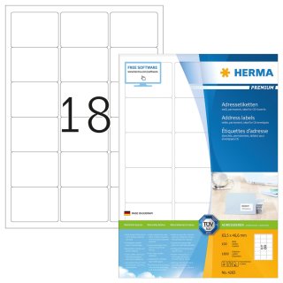 HERMA Universal Etiketten PREMIUM 63,5 x 46,6 mm weiß 1.800 Etiketten
