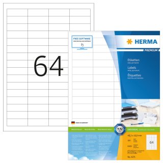 HERMA Universal Etiketten PREMIUM 48,3 x 16,9 mm weiß 6.400 Etiketten