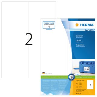 HERMA Universal Etiketten PREMIUM 105 x 297 mm weiß 200 Etiketten