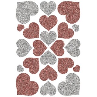 HERMA Sticker MAGIC "Herzen rot & silber" Glittery 1 Blatt à 22 Sticker