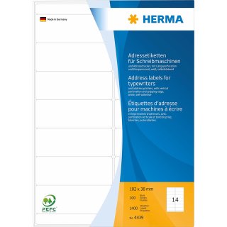 HERMA Adressetiketten für Schreibmaschinen 102 x 38 mm weiß 1.400 Etiketten