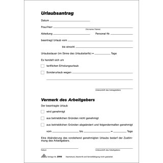 RNK Verlag Vordruck "Urlaubsantrag" Block selbstdurchschreibend DIN A5 80 Blatt