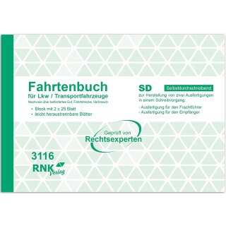 RNK Verlag Fahrtenbuch LKW DIN A5 quer 2 x 25 Blatt selbstdurchschreibend