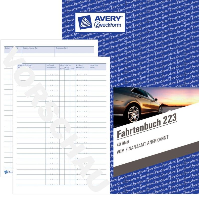 Avery Zweckform 223D Fahrtenbuch für PKW A5 Hardcover 96 Seiten für 506