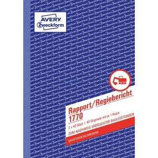 AVERY Zweckform Formularbuch "Rapport/Regiebericht" DIN A5 2 x 40 Blatt