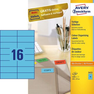AVERY Zweckform Universal Etiketten 105 x 37 mm blau 1.600 Etiketten