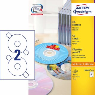 AVERY Zweckform CD Etiketten ClassicSize Durchmesser: 117 mm weiß 200 Etiketten