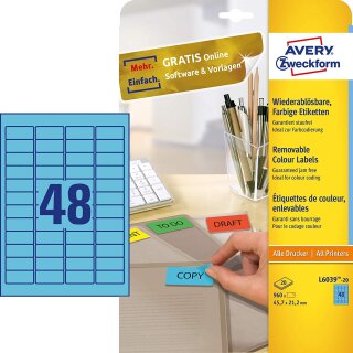 AVERY Zweckform Mini Etiketten 45,7 x 21,2 mm blau 960 Etiketten