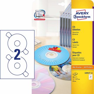 AVERY Zweckform CD Etiketten ClassicSize weiß 50 Etiketten