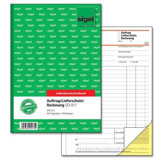 sigel Formularbuch "Auftrag/Lieferschein/Rechnung" DIN A5 2 x 40 Blatt
